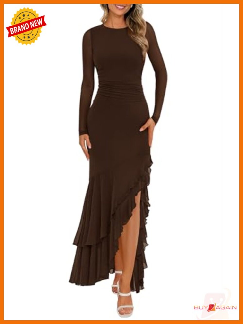 Women's Long Sleeve Tiered Maxi Dress Ruched Waist Cocktail Wedding Guest